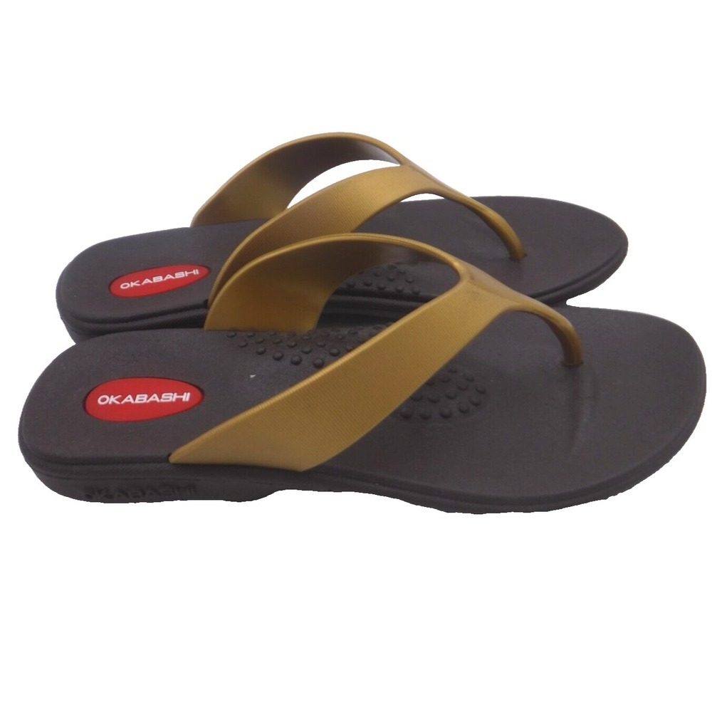 Okabashi Womens Flip Flop Sandals Brown Gold Thong Comfort Made in USA Size M